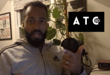 Indie Music Blog Editor Reviews Real Song Submissions (Video) ATC Sound editor in a gray hoodie with ATC Sound logo on the right in a video on how to submit music to indie music blogs